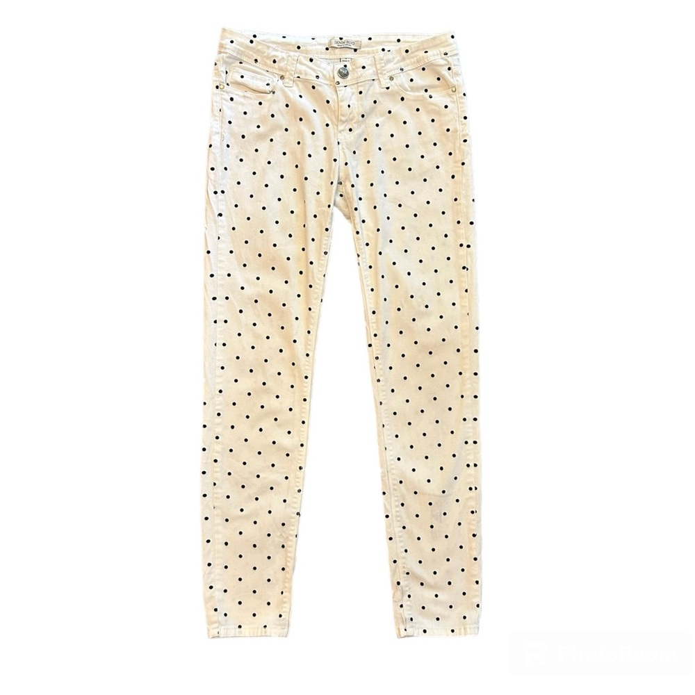 ⭐️Denim Blvd white and black polka dot skinny stretchy jeans size 9